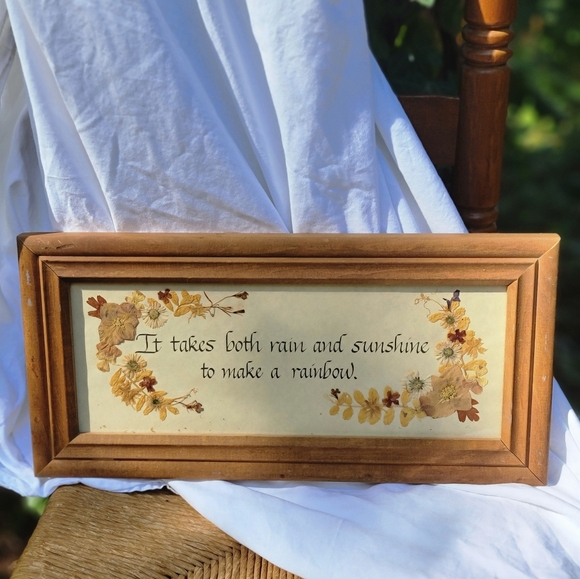 Vintage Handmade Calligraphy Framed Pressed Flowers Inspirational Wall Decor - Picture 5 of 5